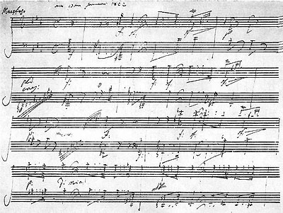 Fragment r�kopisu Sonaty C-minor Beethovena